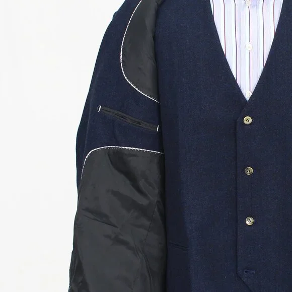 Moran X 52L 46x33 Navy Full Suit 3-Piece 2-Button Herringbone R585
